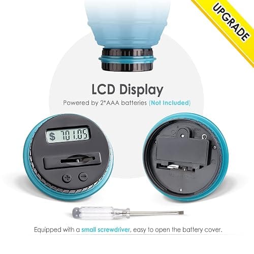 X-Large Piggy Bank for Adults, Vcertcpl Digital Counting Bank with LCD Counter, 2.8L Capacity Coin Bank Money Jar, Designed for All US Coins (Blue2) thumbnail 5