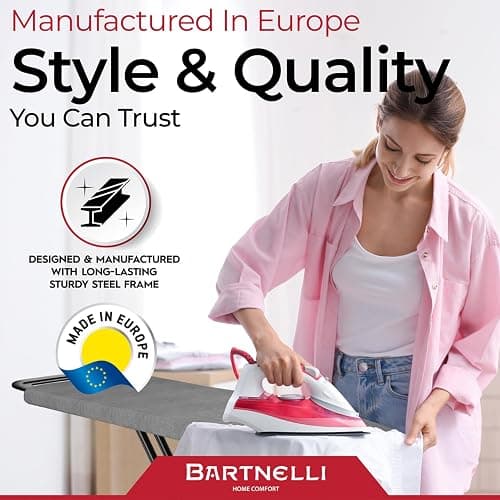 Bartnelli by Rorets Ironing Board Made in Europe | Iron Board with 4 Layered Cover & Pad, Height Adjustable up to 36" Features A Safety Iron Rest, 4 Steel Legs, for Laundry Room or Dorm Use (43x13) thumbnail 3