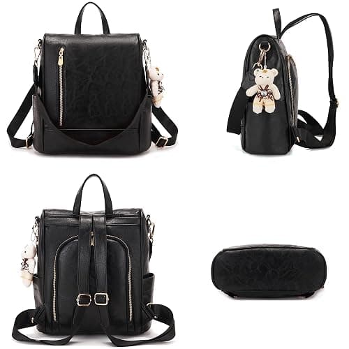 Soperwillton Women Fashion Backpack Purse Anti-Theft Leather Shoulder Bag Travel Multi Pockets Handbag Wallet Set 3pcs thumbnail 3