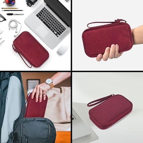 CAOODKDK Electronics Accessories Organizer Pouch Bag, Travel Universal Organizer for Cable, Charger, Phone, SD Card, Business Travel Gadget Bag (Wine Red) thumbnail 7
