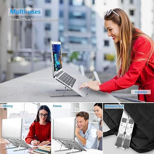 Leeboom Laptop Stand for Desk, Adjustable Foldable Aluminum Riser, Silver | Supports most 10-15.6 inch laptops and tablets with adjustable height and angle for improved comfort thumbnail 3