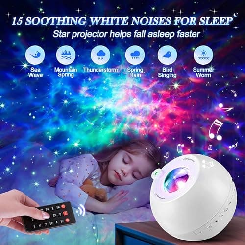 Star Projector, 15 Sounds & 15 Colors & Bluetooth Speaker, Galaxy Light Projector for Bedroom, Star Lights for Ceiling Projector, Kids Night Light thumbnail 3