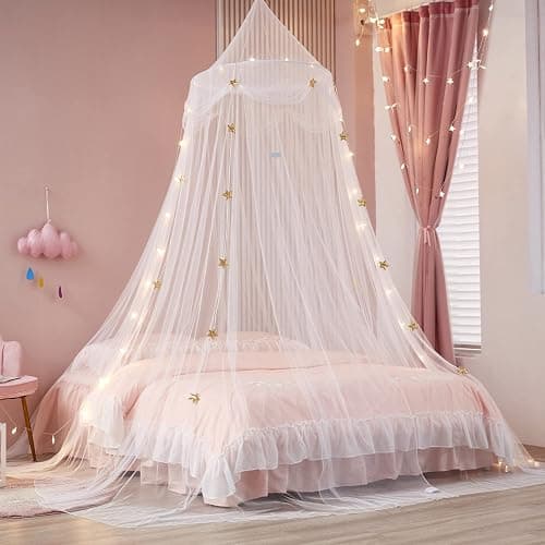 Nattey Bed Canopy with Lights for Girls,Gold Star Princess Crib Canopy Curtains,Extra Large Dome Mosquito Net Reading Nook Canopy for Kids Boys Twin Full Queen Size Bed,Fire Retardant Fabric thumbnail 3