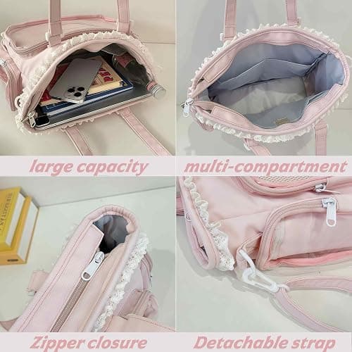 JIABAOZ Ita Bag Umhängetasche Damen, Pin Display Tasche mit Einsatz und Transparentem Sichtfenster, Kawaii Y2K Schultertasche mit Rüschen und Reißverschluss, Anime Messenger Bag thumbnail 4