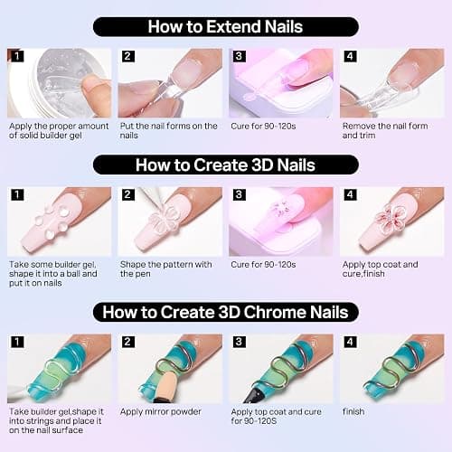 MIZHSE 3PCS 3D Sculpting Gel Nail Art Clear White 5 in 1 Solid Molding Gel | Hard Gel for Nails Non-Sticky U V LED Builder Building Gel Set with Dual Forms for Beginners Salon Home DIY thumbnail 8
