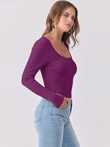 ANRABESS Womens Long Sleeve Shirts Scoop Neck Ribbed Knit Slim Fitted Tops Casual Basic Tee 2025 Fall Fashion Outfits Clothes thumbnail 3