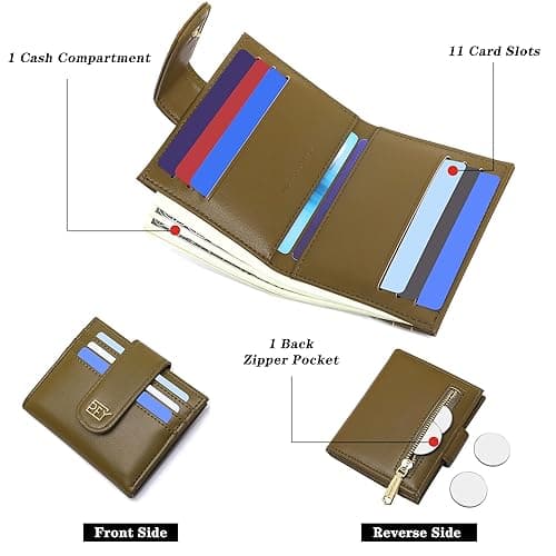 GEEAD Small Wallets for Women Slim Bifold Credit Card Holder Minimalist Zipper Coin Pocket (Army Green) - Army Green thumbnail 3