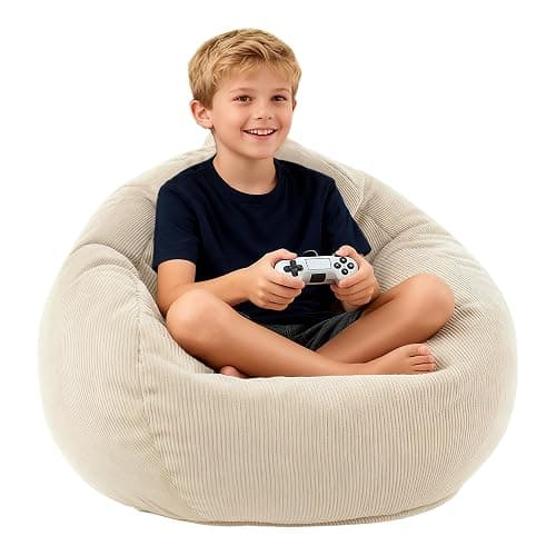 LPMOERA Bean Bag Chair Memory Foam Bean Bag Chairs for Kids/Teens with Filling Round Kids Bean Bag Chair for Living Room Bedroom College Dorm Reading Chair - Image 1