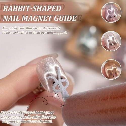 FOWSRHRG 3 in 1 Cat Eye Nail Magnet Set, Multifunctional Wooden Handle Nail Magnet, Heart Magnet for Nails, Rabbit Shape Cat Eye Magnet for Nails, Long Strip Magnets Tool for Nail Art DIY at Home thumbnail 4