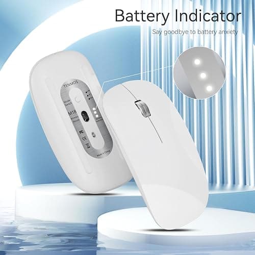 TENMOS M18 Bluetooth Mouse, USB C Rechargeable Wireless Mouse, Triple Mode (Dual Bluetooth+USB) Computer Silent Mice Portable with USB Receiver and Type C Adapter for Laptop/MacBook/iPad/PC - White thumbnail 2