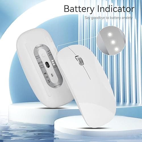TENMOS M18 Bluetooth Mouse, USB C Rechargeable Wireless Mouse, Triple Mode (Dual Bluetooth+USB) Computer Silent Mice Portable with USB Receiver and Type C Adapter for Laptop/MacBook/iPad/PC - White - white thumbnail 2