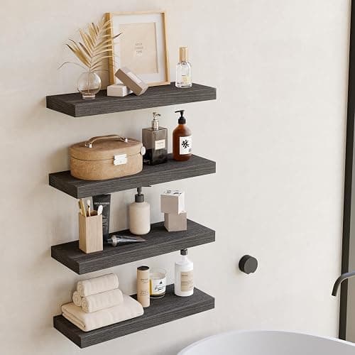 Fixwal 15.8in Floating Shelves, Rustic Wood Finish Wall Shelves Set of 4, Shelves for Wall Decor, with Invisible Brackets for Bathroom, Living Room,Bedroom and Kitchen(Gray) thumbnail 5
