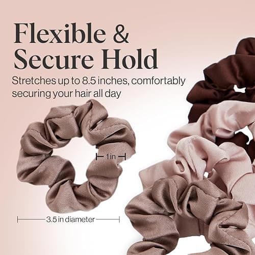 Kitsch Satin Scrunchies for Women - No Crease Hair Ties for Girls | Scrunchies For All Hair Types and Textures, Perfect for Day or Night - 5 Pcs, Cameo - Cameo thumbnail 4