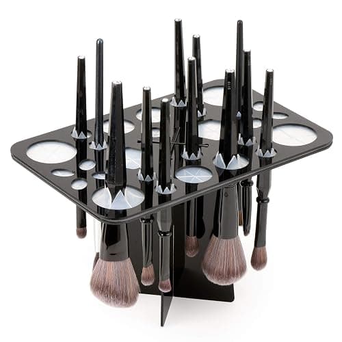 Luckyiren Acrylic Makeup Brushes Drying Rack, Brushes Dryer, Collapsible Holder Stand Tree Tray Support Display for Makeup Artist Nail Brushes Paintbrushes Makeup Lovers, 28 Slot, Black, Unisex - Image 1