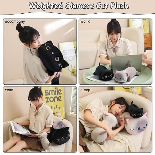 SQEQE Weighted Black Cat Plush, Weighted Black Cat Stuffed Animal, Cute Plushies Soft Pillow Toy Gift for Kids Adults 9.8 Inch, 0.8 Lbs thumbnail 5
