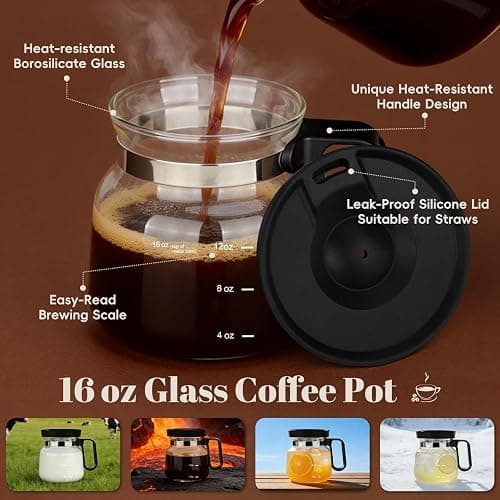 Luyyholara 16 Oz Glass Coffee Pot Mug with Spill Proof Lid, Heatproof Clear Cup for Travel & Office, Gift for Coffee Lovers (1 Pack) thumbnail 2