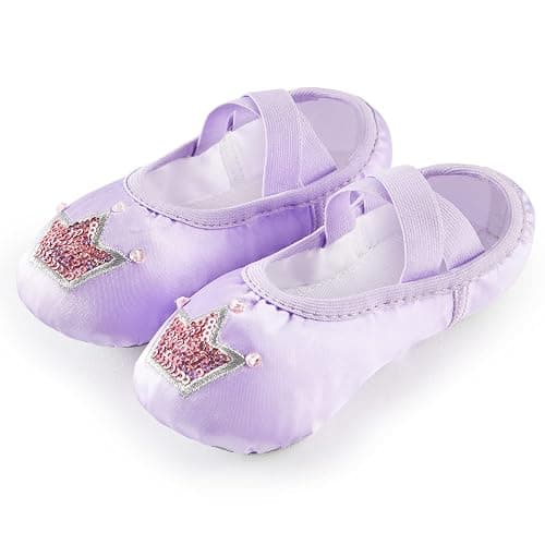 TRIPLE DEER Ballet Shoes for Girls, Satin Dance Practice Slippers Split Soft Leather Flat Sole Yoga Gymnastics Shoes (Toddler/Little/Big Kid) thumbnail 6