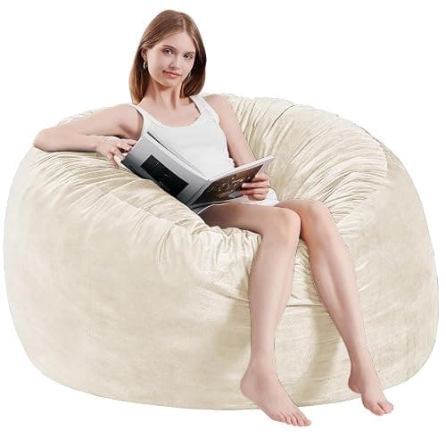 Bean Bag Chairs for Adults - Memory Foam Furniture BeanBag Chair - Teens Sofa with Soft Micro Fiber Cover - Round Fluffy Couch for Living Room Bedroom College Dorm,Medium,White - Image 1