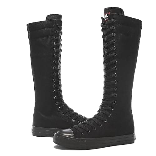 Momuk Women's Fashion Lace Up Knee High Canvas Zip Boots Girls Fancy School Shoes thumbnail 3