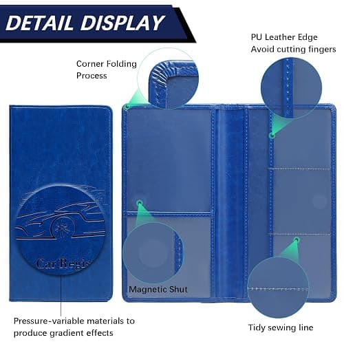 Premium Car Registration and Insurance Card Holder for Women Men, Dark Blue Glove Box Paperwork Organizer with Magnetic Buckle for Easy Access and Protect Documents and Various Cards in Vehicle thumbnail 5