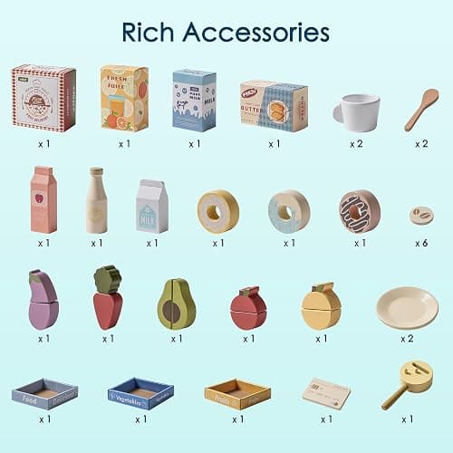 ROBUD Grocery Store Playset, Kids Play Store, Wooden Supermarket Playset with Cash Register, Chalkboard, Vending Machine, Coffee Machine, Oven, Play Food Accessories, Gift for Boys Girls 3+ thumbnail 8