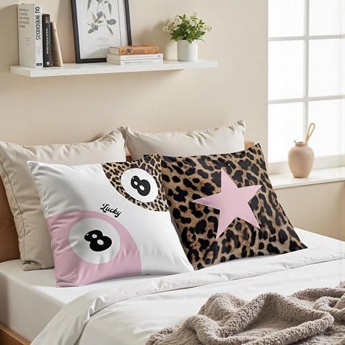 GTYNU Trendy Funky Cheetah Pink Y2K Luck 8 Ball Pillow Covers 18x18 Set of 2,Cheetah Leopard Lover Gifts for Women,Coquette Preppy Pillow Covers for Girls Room Dorm Apartment Decor thumbnail 5