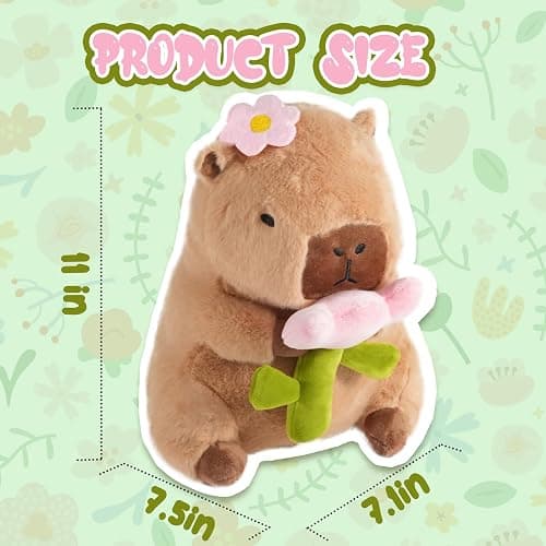 CHDBLOCK Flower Capybara Plush, Cute Capybara Plush Pillow Kawaii Flower Stuffed Aniamls Capybara Plushies Toys Gifts for Kids 11 inch thumbnail 3