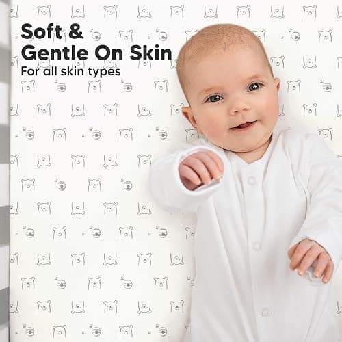 KeaBabies 2-Pack Organic Crib Sheets for Boys, Girls - 52x28 Fitted Crib Mattress Sheet Neutral, Breathable Jersey Cotton Cover for Baby Bed, Toddler Mattress, Soft & Cute Prints (Bumble Bear) thumbnail 4