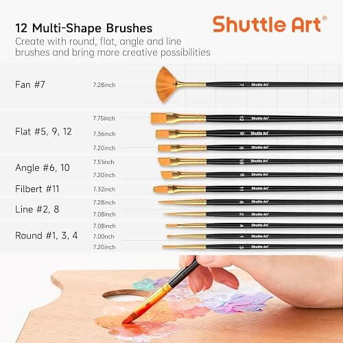 Shuttle Art Acrylic Paint, 36 Colors Acrylic Paint Set with Brushes & Palette, 2oz/60ml Bottles, Rich Pigments Non-toxic for Artists Kids & Adults, Painting on Canvas Rocks Ceramic Wood thumbnail 9