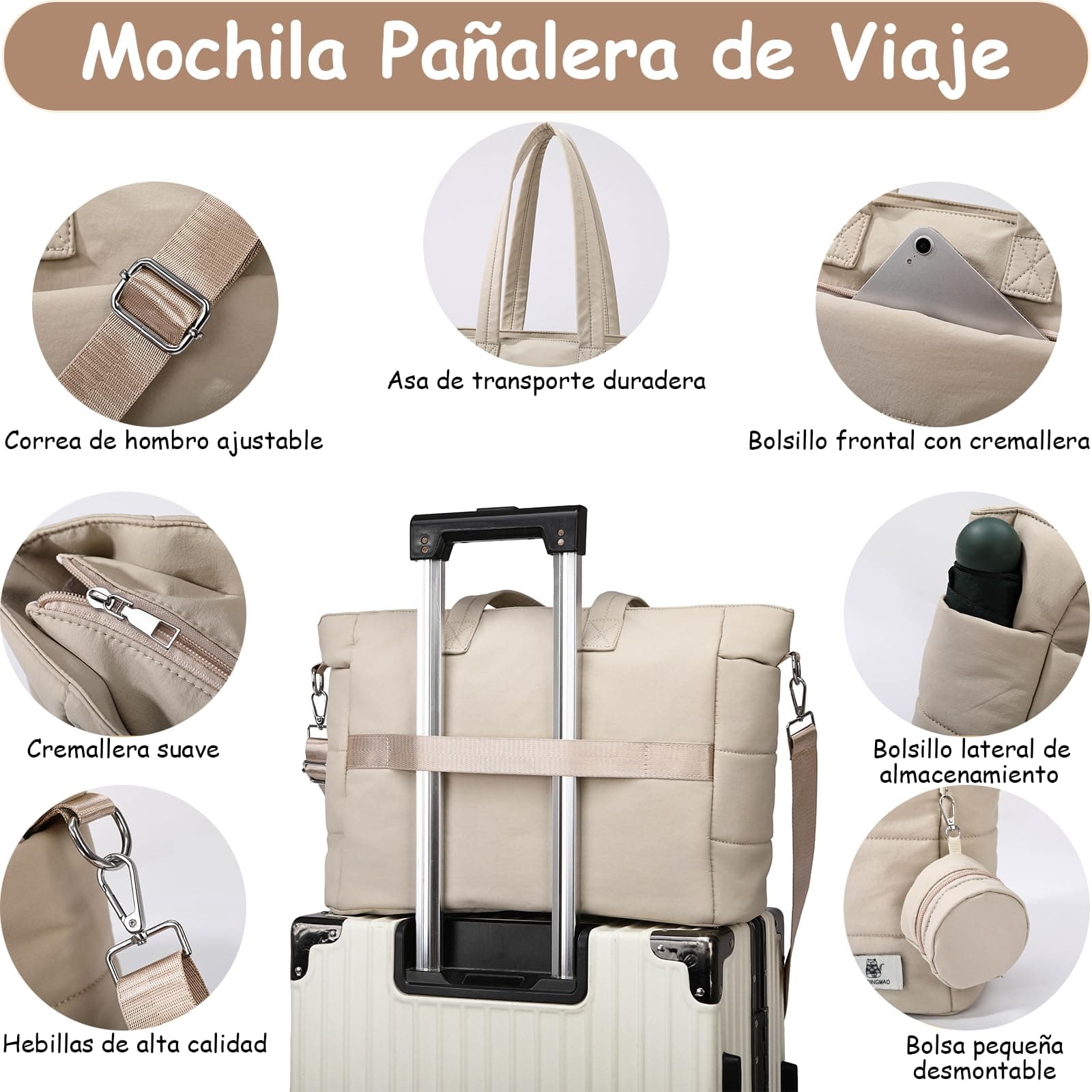 Pañales Mochila Multifuncional Bolsa Pañalera Plegable Gran Capacidad con Cambiador Portátil Impermeable y Estuche para Chupete, Pañalera Tipo Tote de Viaje Regelo Ideal para Mamás Papás thumbnail 6
