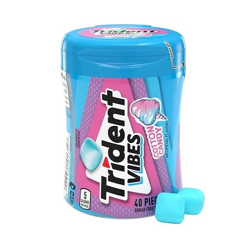 Trident Vibes Cotton Candy Sugar Free Chewing Gum, 40 Piece Bottle | Contains Xylitol, Sugar-Free, Perfect for Long Lasting Fresh Breath at School, Work & Travel - Image 1