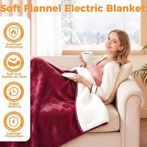 Heated Blanket Electric Throw, 50" x 60" Heating Blanket with 5 Levels & 10 Hours Auto Off, Extremely Soft Flannel Warm Blanket Gifts Over-Heat Protection, ETL Certified Machine Washable thumbnail 3