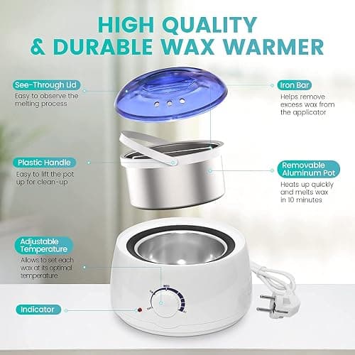 Waxing Kits Wax Warmer Full Kit, Wax Heater Kit with Wax Warmer, 4 * 100g Beads and 30 Pcs Spatulas, Painless at Home Wax Warme Hair Removal thumbnail 3