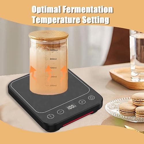 Sourdough Starter Warmer Mat, 12H Timer Warming Heating Pad, Precise 1°F Thermostat Control (70-100°F), Smart Memory Warming On/Off, Fits Jars Up to 40oz, Perfect for Home Baking (Full LCD Screen) thumbnail 6