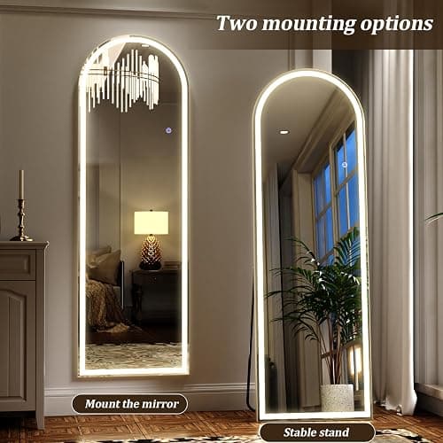 ZENOMIRRIS LED Arched Full Length Mirror with Lights 63"x20" - Lighted Floor Mirror with Dimming & 3 Color Lighting, Aluminum Frame Standing Leaning or Hanging for Bedroom Cloakroom White thumbnail 5