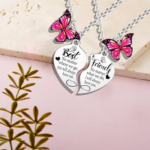 2PCs Best Friend Heart Matching Pendant Necklace Long Distance Friendship Gifts for Best Friend Necklace for 2 Friendship Necklace for Sister Friends Bestie Birthday Gifts Butterfly Charm Gifts for Best Friend Jewelry thumbnail 3