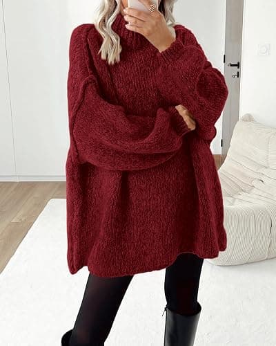 BTFBM Sweaters for Women Fall 2025 Long Sleeve Mock Neck Cable Knit Oversized Sweater Pullover Tops Thick Winter Clothes thumbnail 2
