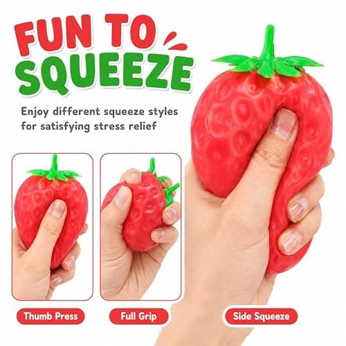 Crunchy Strawberry Squishy ASMR Squeeze Stress Relief Fidget Adults | Crunchy ASMR Experience, Soft Flexible Texture, Satisfying Hand Squeeze for Relaxation, Office Desk Accessory and Adult Gift thumbnail 5