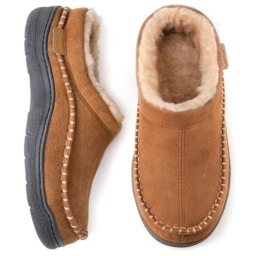 Zigzagger Men's Slip On Moccasin Slippers, Indoor/Outdoor Warm Fuzzy Comfy House Shoes, Fluffy Wide Loafer Slippers - Image 1