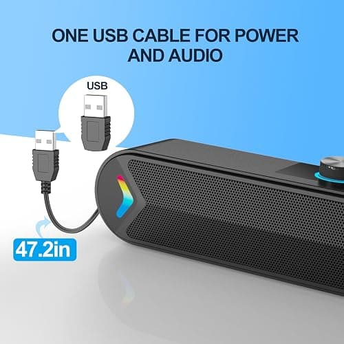 LENRUE USB Computer Speakers for Desktop, 10W PC Speakers for Desktop/Laptop/Tablet/Monitor, Single-Wired USB Soundbar Speaker,Plug-n-Play,No Sound Delay(NO 3.5mm AUX Plug) thumbnail 5