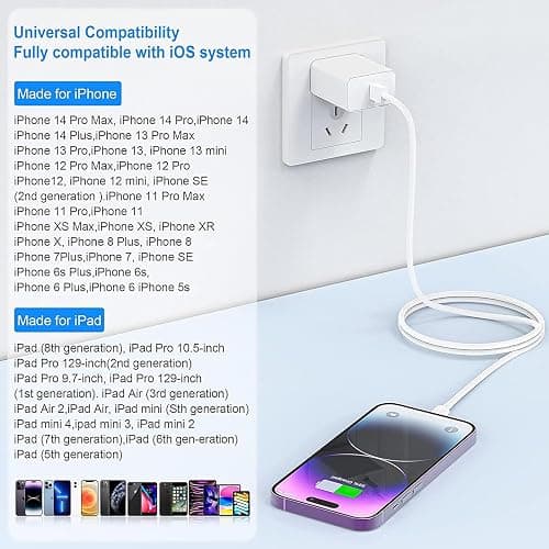 iPhone Charger Fast Charging 10 Feet, PD USB C Wall Charger Block Lightning Cord with 10FT Long Type C to Lightning Fast Charging Data Sync Cable Compatible with iPhone 14 13 12 11 XS XR X 8 SE iPad thumbnail 3