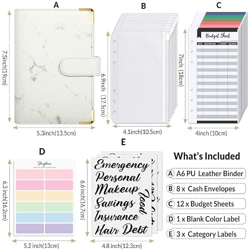 SKYDUE Budget Binder, Money Saving Binder with Zipper Envelopes, Cash Envelopes and Expense Budget Sheets for Budgeting (White/Black) thumbnail 3