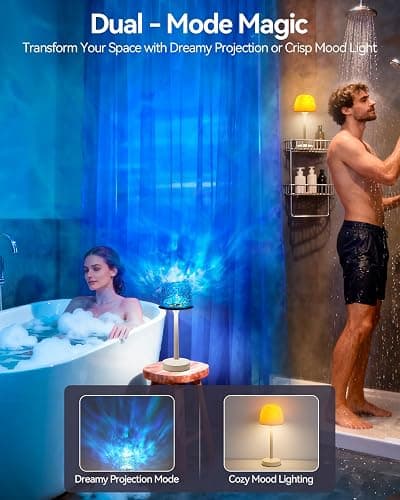 Rechargeable Shower Lamp Waterproof for Inside Shower-Bathroom Lamp Color Changing Ocean Wave Projector Light Water Proof,Shower Lighting Led Water Ripple Lights Ocean Lamps Bath Tub Relaxing thumbnail 2