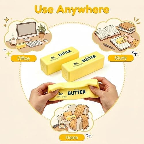 2 Pack Pink & Yellow Butter Squishy Slow Rebound Butter Squeeze Stress Ball | Realistic Soft Butter Stick Fidget Toy Slow Rising Squishy for Adults Anxiety & Stress Relief Sensory Gifts thumbnail 7