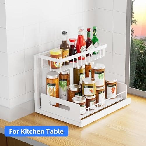 Lxmons 2-Tier Under Sink Slide Out Organizer, 2 Pack Pull Out Cabinet Storage Shelf with Sliding Wire Basket Drawer for Bathroom Kitchen, Countertop or Pantry Shelf, White thumbnail 7