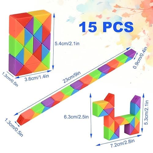 GOLDGE 24 Pack Mini Fidget Snake Cube Puzzle Toys - Party Favors & Goodie Bag Fillers for Kids & Teens - Rainbow Colors - Bulk Birthday & Back to School Gifts - Stocking Stuffers thumbnail 2