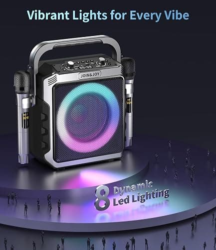Portable Karaoke Machine, with Wireless Microphones, Bluetooth Party Speaker with LED Lights, Loud Subwoofer, USB/AUX, Outdoor Karaoke Speaker for Adults & Kids, Home & Party thumbnail 5