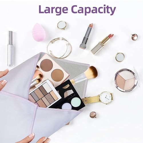 Luxmeroletta Travel Makeup Bag, 13.78x13.78 Inches Self-Adhesive Magic Cloth Cosmetic Organizer for Toiletries, Jewelry & Camera Lens, Washable Polyester Protective Pouch for Travel & Home Storage thumbnail 5