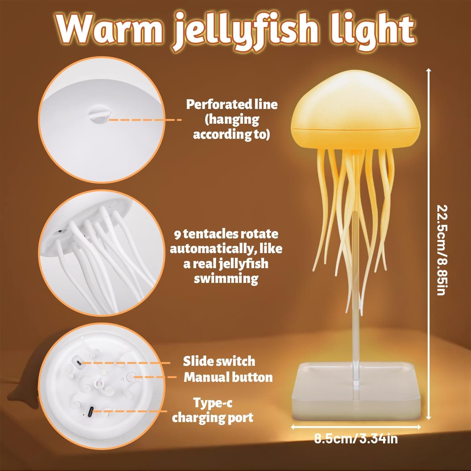 Vibbang Intelligent LED Jellyfish Night Light, Voice Control, Rechargeable, Mood Light for Decoration (A) thumbnail 7