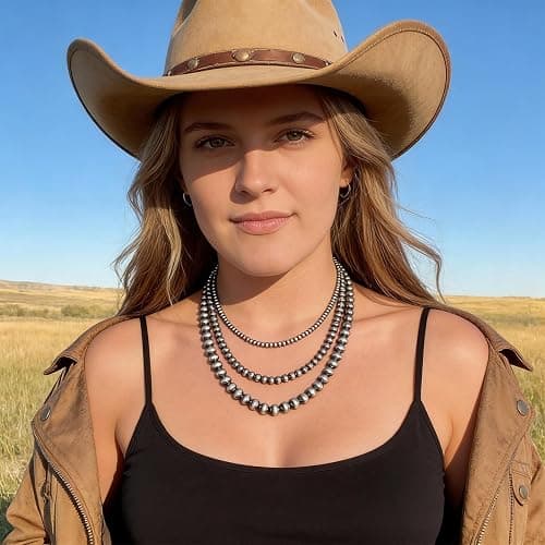 Navajo Pearl Necklace Western Jewelry for Women Boho Layered Beaded Necklaces Country Concert Outfits Accessories thumbnail 3